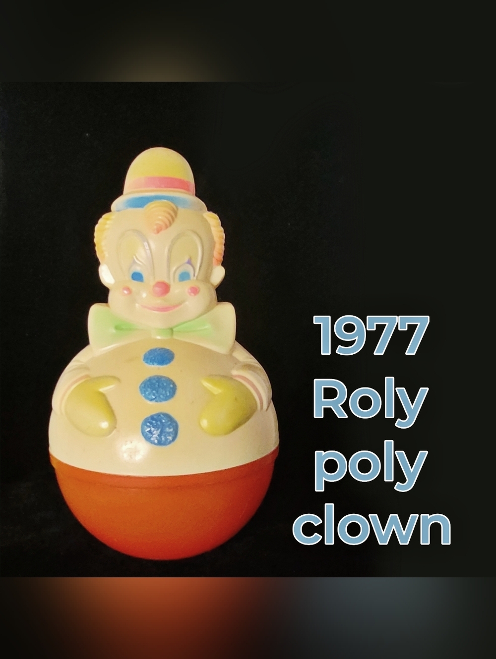 Vintage 1970s Roly Poly Clown Wobble Chiming Bell Toy
